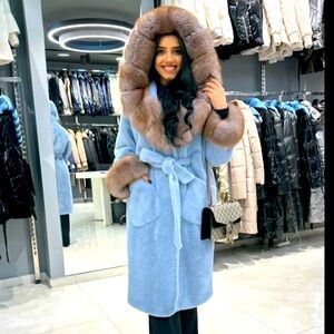 Real mink with fox fur sleeves and collar